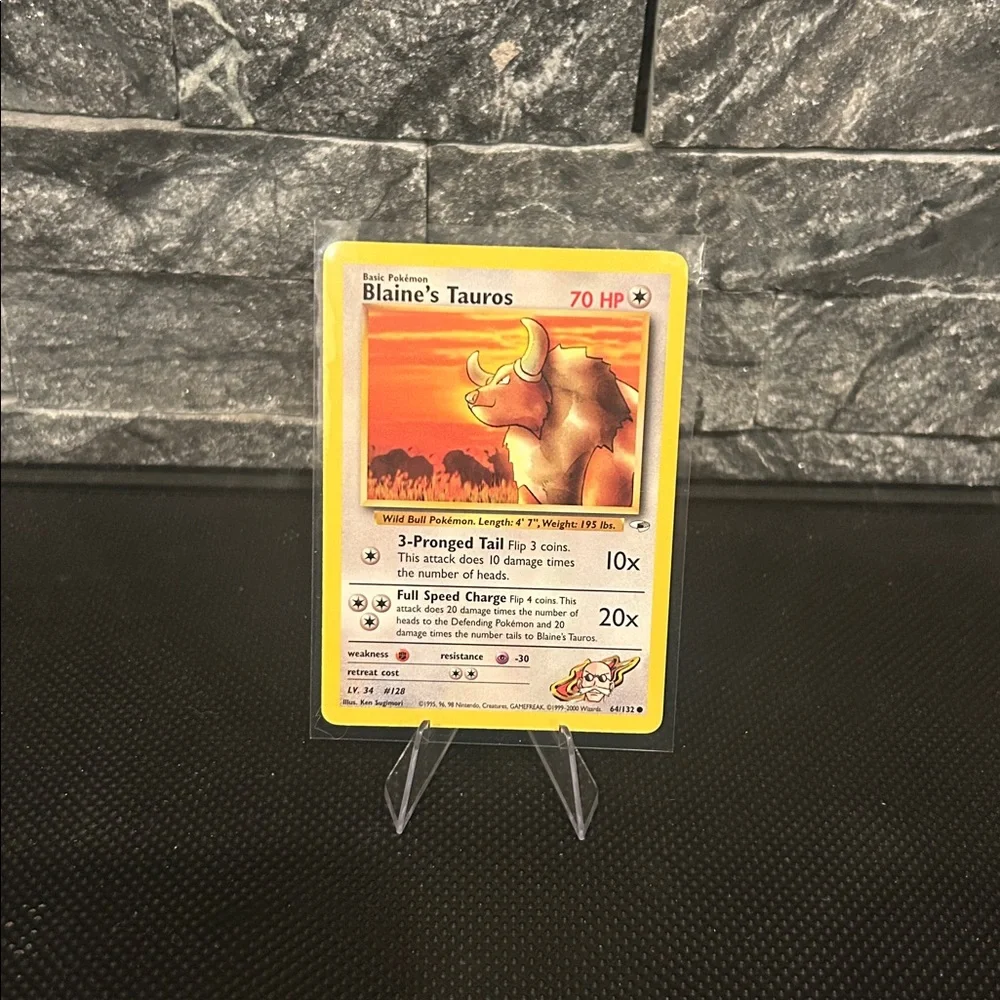 blaine's tauros pokemon card value (64/132) - Gym Heroes This attack does 20 damage times the number of heads to the Defending Pokmon and 20 damage times the number of tails to Blaines Tauros Blaine's Tauros (color error) :